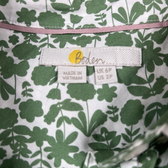 Boden Button Down Shirt Women's 2P Green White Floral Print Cotton Long Sleeve - Picture 4 of 9